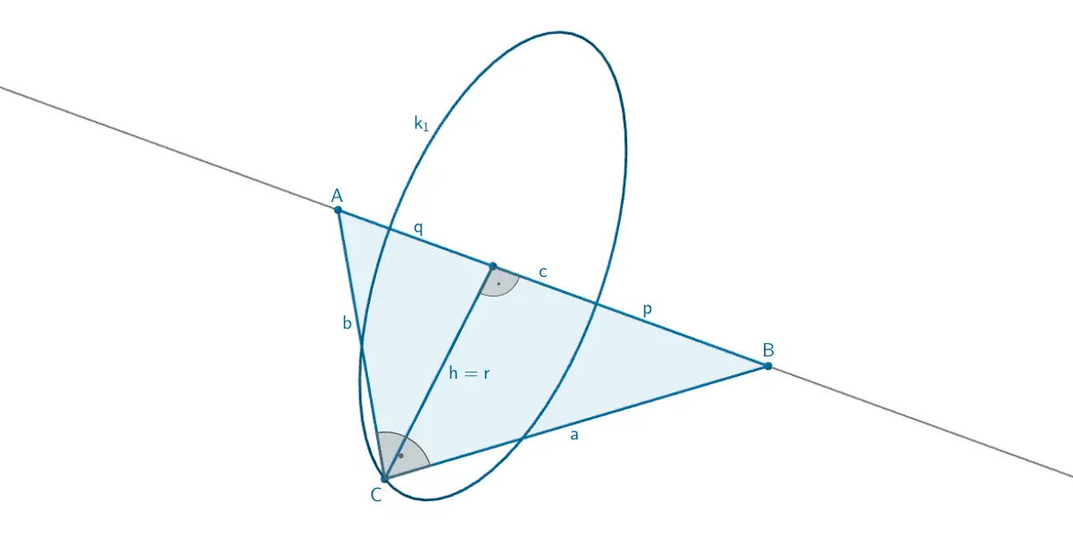 Bestimmung des Kreisradius r: Fläche des rechtwinkligen Dreiecks ABC bestimmen