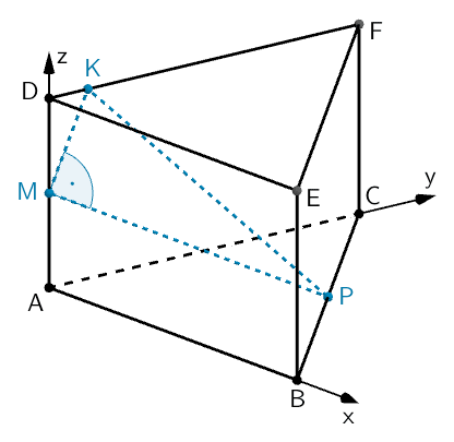 Prisma ABCDEF und rechtwinkliges Dreieck KMP