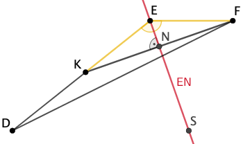 Dreieck DFE, Dreieck KFE, Mittelpunkt N der Strecke [KF], Gerade EN, Winkel KEF