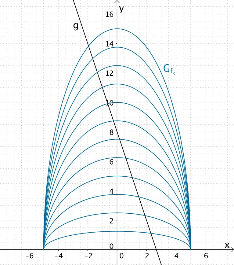 Kurvenschar der Funktionenschar f und Gerade g