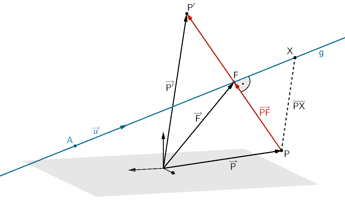 Strecke [PX] zwischen dem Punkt P und einem beliebigen Punkt X ∈ g