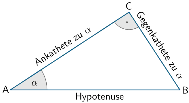 Grafik: Trigonometrische Beziehungen im rechtwinkligen Dreieck